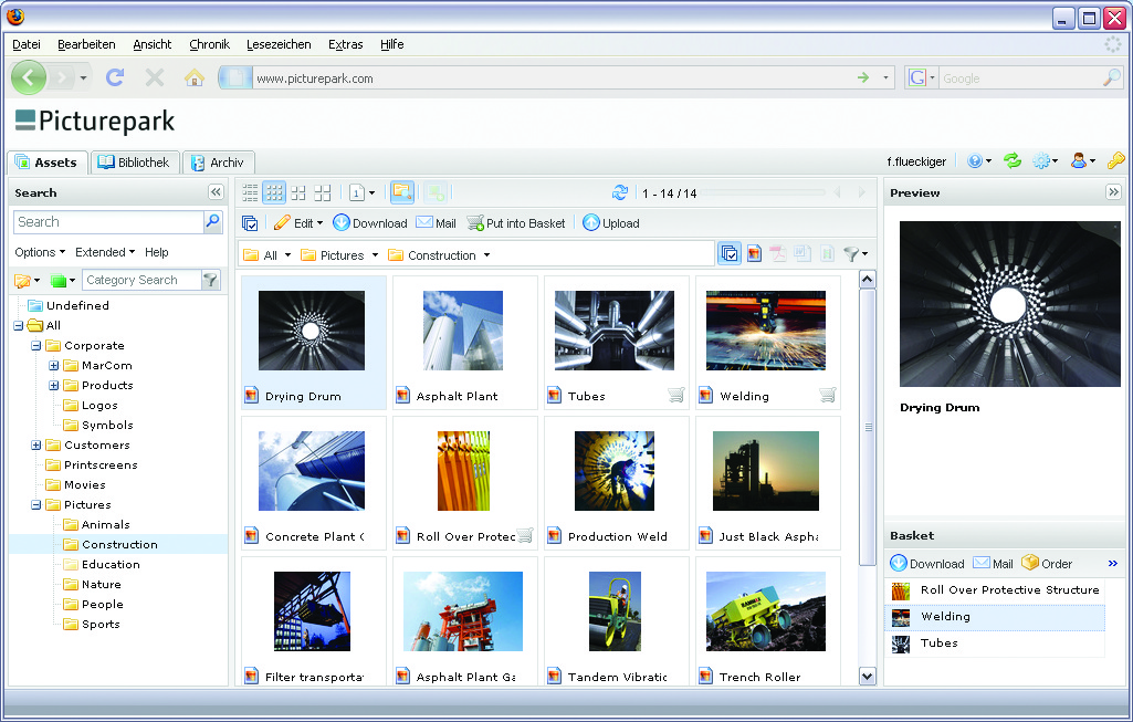 Screen image fo Picturepark Digital Asset Management System
